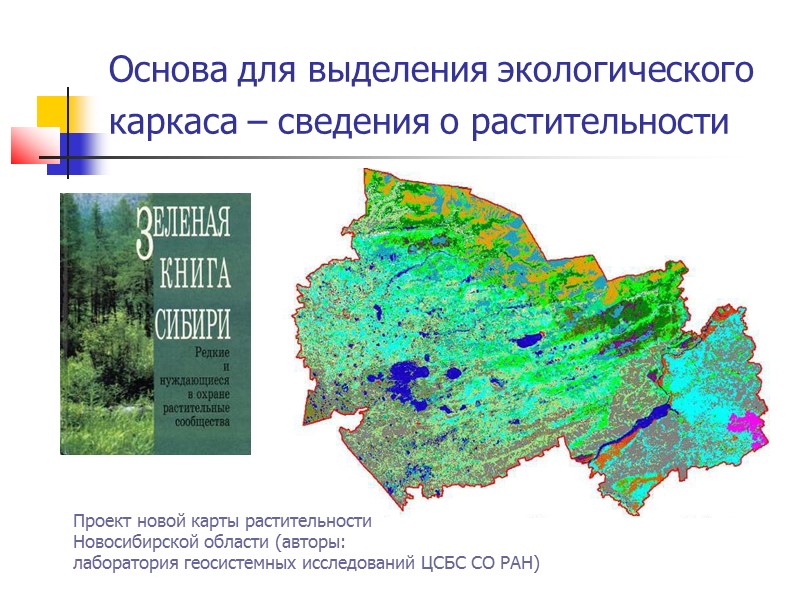 Основа для выделения экологического каркаса – сведения о растительности  Проект новой карты растительности